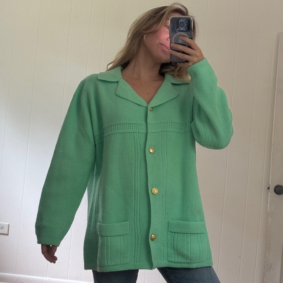 Sweaters - Vintage Mint Green Women's Sweater Cardigan Button